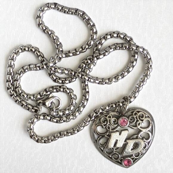 HARLEY DAVIDSON MOTORCYCLES HD Heart with Pink Rhinestones Pendant Necklace - Picture 4 of 6